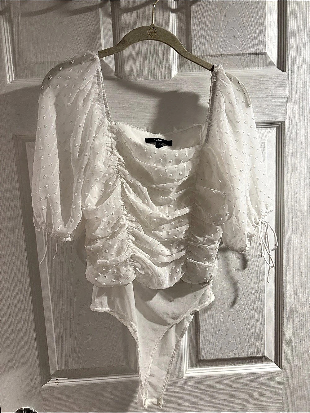 LULUs White Ruched Bodysuit Like New